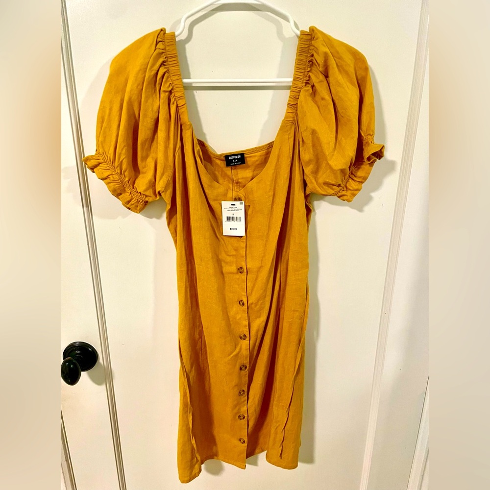 Mustard puff sleeve dress cotton on